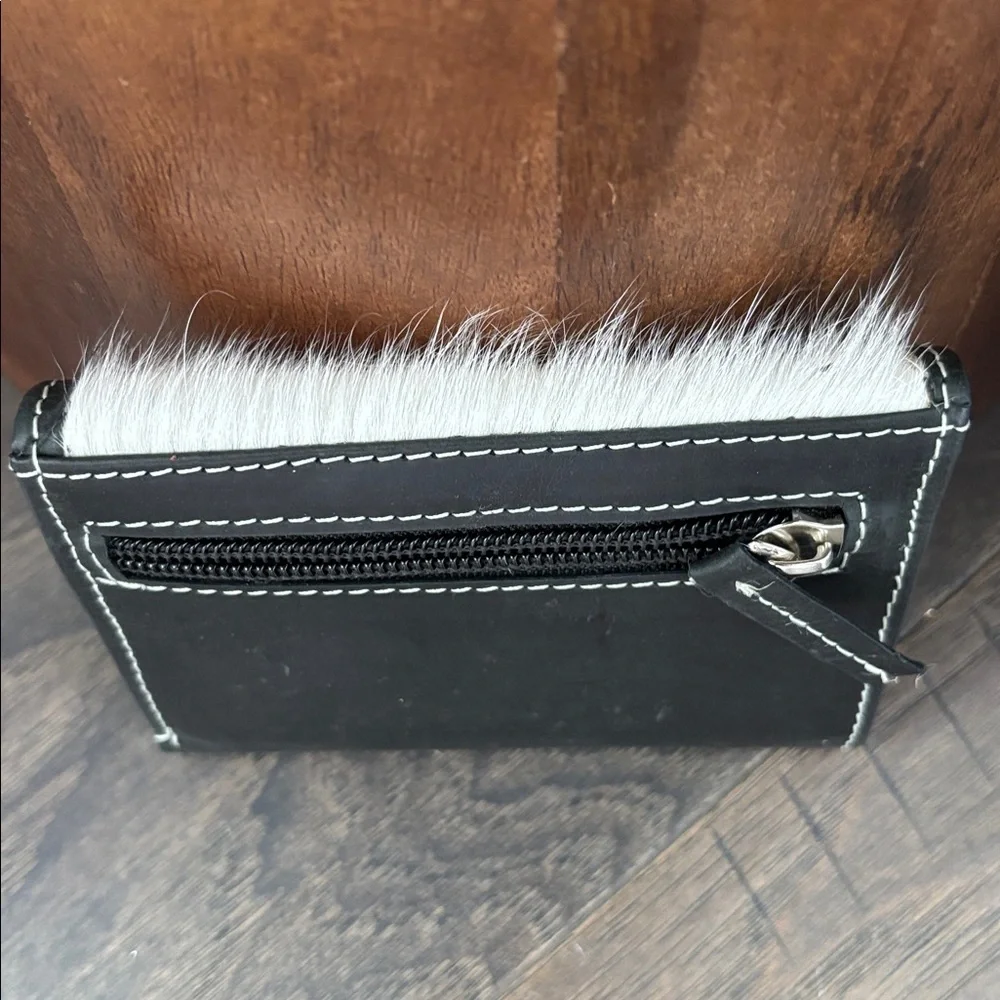 American Bison Hair on Hide,Genuine Leather,5 card,1 ID,bill,zip coin,,snap top